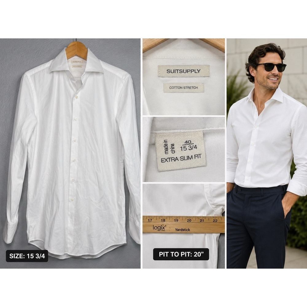 Suitsupply White Cotton Stretch Extra Slim Fit Dress Shirt